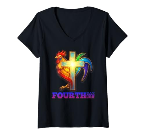 Damen DeColores Cursillo Rainbow Rooster Catholic T-Shirt mit V-Ausschnitt von Modern Day Catholic Designs