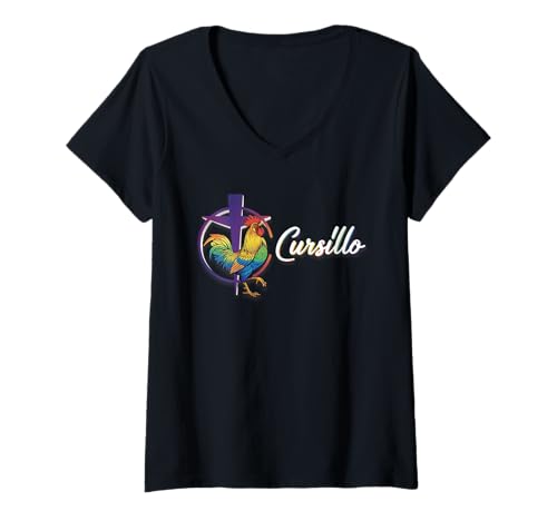 Damen DeColores Cursillo Rainbow Rooster Catholic T-Shirt mit V-Ausschnitt von Modern Day Catholic Designs