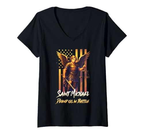 Damen Heiliger Erzengel Michael Katholisch T-Shirt mit V-Ausschnitt von Modern Day Catholic Designs