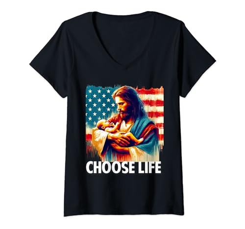 Damen Jesus American Unborn Lives Matter Pro-Life Catholic T-Shirt mit V-Ausschnitt von Modern Day Catholic Designs