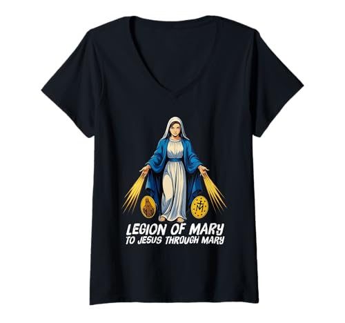 Damen Katholische Legion Mariens Unserer Lieben Frau T-Shirt mit V-Ausschnitt von Modern Day Catholic Designs