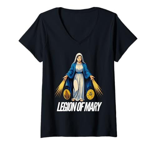Damen Katholische Legion Mariens Unserer Lieben Frau T-Shirt mit V-Ausschnitt von Modern Day Catholic Designs