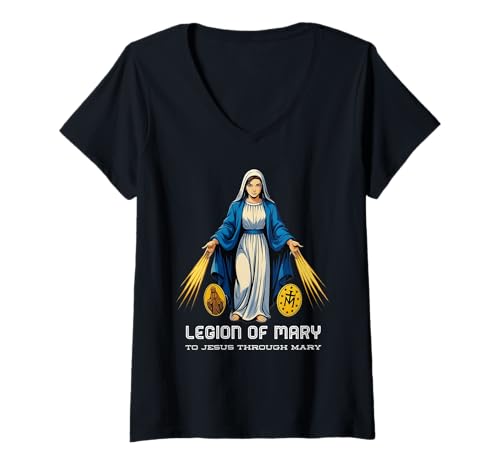 Damen Katholische Legion Mariens Unserer Lieben Frau T-Shirt mit V-Ausschnitt von Modern Day Catholic Designs