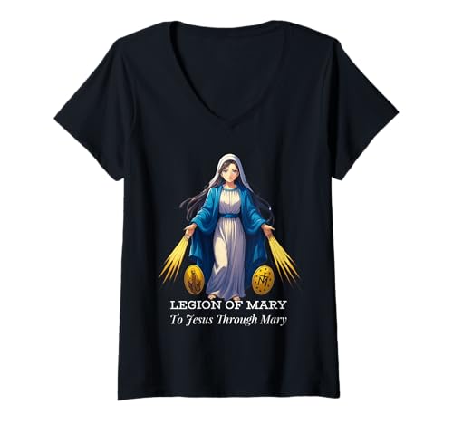 Damen Katholische Legion Mariens Unserer Lieben Frau T-Shirt mit V-Ausschnitt von Modern Day Catholic Designs