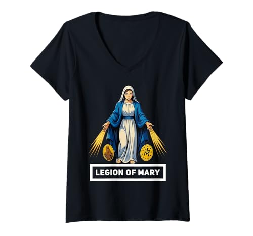 Damen Katholische Legion Mariens Unserer Lieben Frau T-Shirt mit V-Ausschnitt von Modern Day Catholic Designs