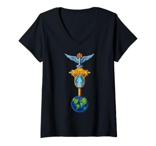 Damen Katholische Legion Mariens Unserer Lieben Frau T-Shirt mit V-Ausschnitt von Modern Day Catholic Designs