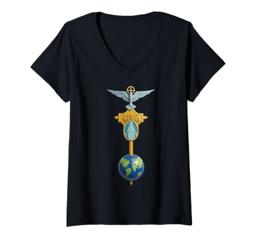 Damen Katholische Legion Mariens Unserer Lieben Frau T-Shirt mit V-Ausschnitt von Modern Day Catholic Designs