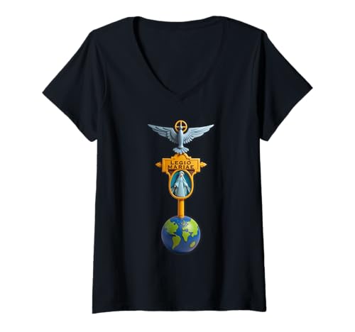 Damen Katholische Legion Mariens Unserer Lieben Frau T-Shirt mit V-Ausschnitt von Modern Day Catholic Designs