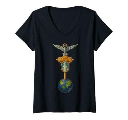 Damen Katholische Legion Mariens Unserer Lieben Frau T-Shirt mit V-Ausschnitt von Modern Day Catholic Designs