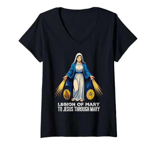 Damen Katholische Legion Mariens Unserer Lieben Frau T-Shirt mit V-Ausschnitt von Modern Day Catholic Designs