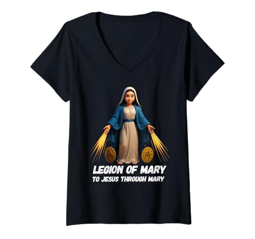 Damen Katholische Legion Mariens Unserer Lieben Frau T-Shirt mit V-Ausschnitt von Modern Day Catholic Designs