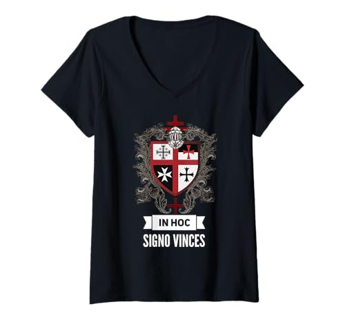 Damen Katholischer Tempelritter Kreuzritter Kreuz Latein T-Shirt mit V-Ausschnitt von Modern Day Catholic Designs