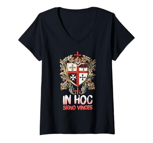 Damen Katholischer Tempelritter Kreuzritter Kreuz Latein T-Shirt mit V-Ausschnitt von Modern Day Catholic Designs