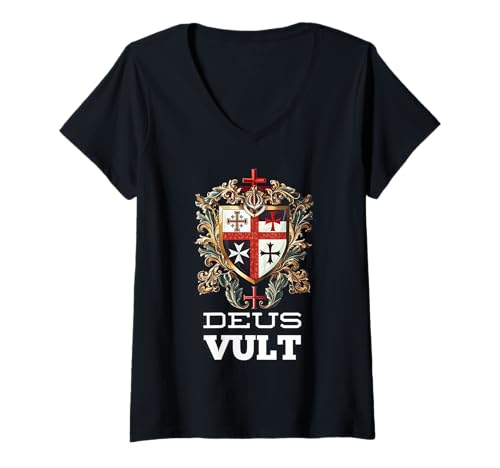 Damen Katholischer Tempelritter Kreuzritter Kreuz Latein T-Shirt mit V-Ausschnitt von Modern Day Catholic Designs