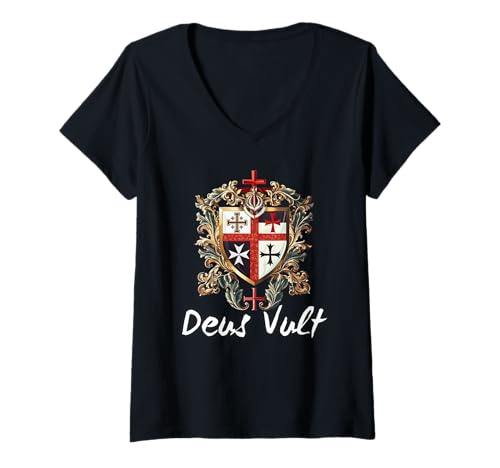Damen Katholischer Tempelritter Kreuzritter Kreuz Latein T-Shirt mit V-Ausschnitt von Modern Day Catholic Designs