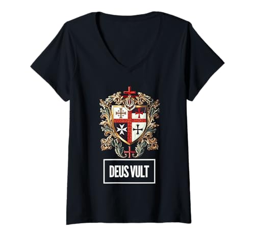 Damen Katholischer Tempelritter Kreuzritter Kreuz Latein T-Shirt mit V-Ausschnitt von Modern Day Catholic Designs