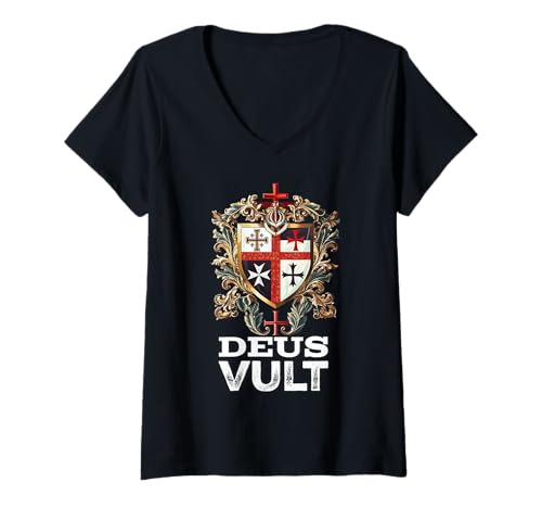 Damen Katholischer Tempelritter Kreuzritter Kreuz Latein T-Shirt mit V-Ausschnitt von Modern Day Catholic Designs