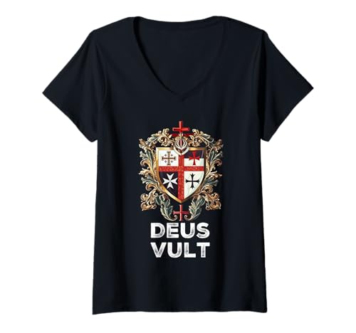 Damen Katholischer Tempelritter Kreuzritter Kreuz Latein T-Shirt mit V-Ausschnitt von Modern Day Catholic Designs
