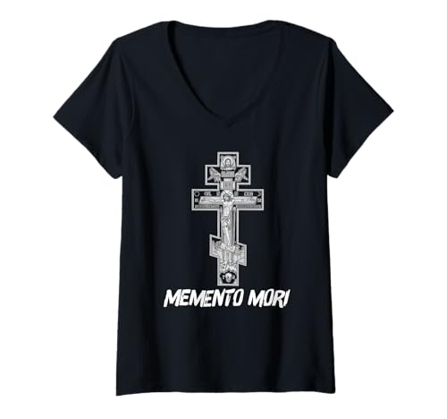 Damen Kruzifix-Symbol des östlichen orthodoxen Christus T-Shirt mit V-Ausschnitt von Modern Day Catholic Designs
