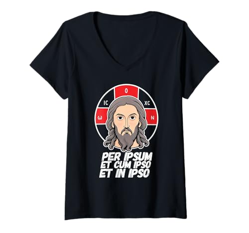 Damen Orthodoxe christliche östlich-orthodoxe Christus Pantokrator-Ikone T-Shirt mit V-Ausschnitt von Modern Day Catholic Designs