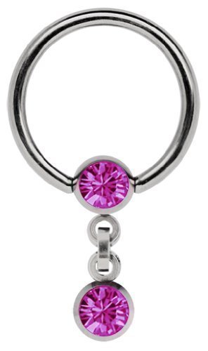 Modern Nature Piercing-Schmuck Brustpiercing Titan Ring in 1,6 x 14 mm mit Kette und 5 mm Stein-Kugeln in pink von Modern Nature Piercing-Schmuck