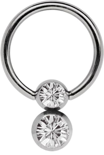 Titan Piercing Ring 1,2 x 9 mm mit 5/6 mm Doppel-Steinkugel in klar Titan Piercing Ring 1,2 x 9 mm mit 5/6 mm Doppel-Steinkugel in klar von Modern Nature Piercing-Schmuck