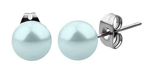 Modern Nature Piercingschmuck Ohr Piercing Stecker, 6 mm Kunst Perle mit 0,8 mm Stahl Stab, als Paar, in hellblau-türkis von Modern Nature Piercingschmuck