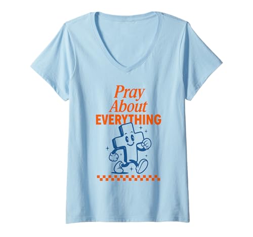 Damen Bete über Alles Christian Cross Retro T-Shirt mit V-Ausschnitt Damen Bete über Alles Christian Cross Retro T-Shirt mit V-Ausschnitt von Modern Subtle Christian Faith Shirts