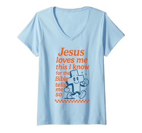 Damen Jesus liebt Mich Die Bibel SAGT Mir so Christian Retro T-Shirt mit V-Ausschnitt Damen Jesus liebt Mich Die Bibel SAGT Mir so Christian Retro T-Shirt mit V-Ausschnitt von Modern Subtle Christian Faith Shirts