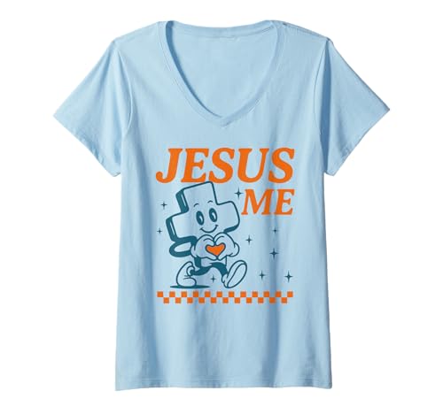Damen Jesus liebt Mich Süßer christlicher Glaube im Retro-Look T-Shirt mit V-Ausschnitt Damen Jesus liebt Mich Süßer christlicher Glaube im Retro-Look T-Shirt mit V-Ausschnitt von Modern Subtle Christian Faith Shirts