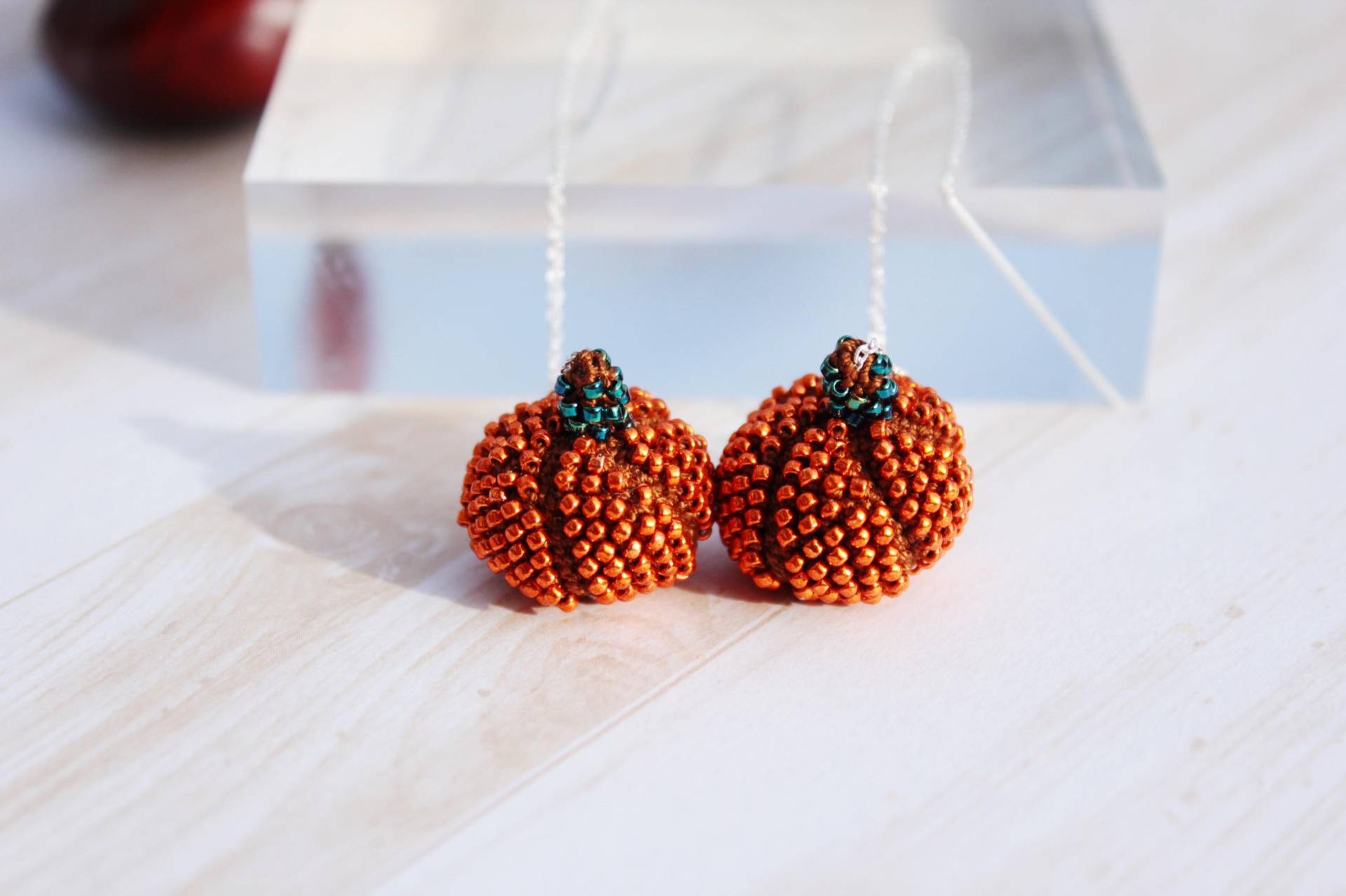 Perlen Kürbis Ohrring Gehäkelt Sterling Silber Threader, Halloween Herbst Schmuck Perlen Kürbis Ohrring Gehäkelt Sterling Silber Threader, Halloween Herbst Schmuck von ModernBeadsVD