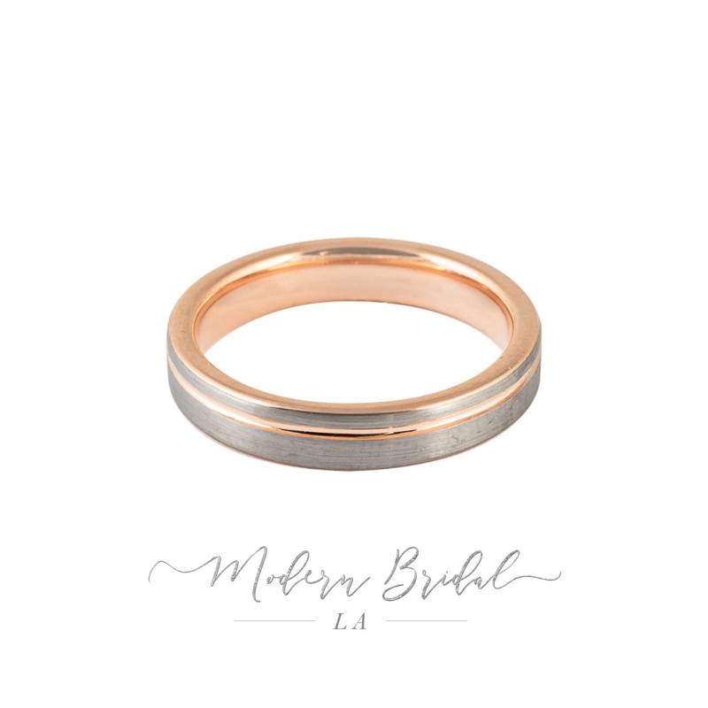 Turner 4mm Hartmetall Unisex Band. Gebürstetes Silber Mit Roségold Innenausstattung, Herrenring, Hochzeit, Comfort Fit, Seine Und Sie Turner 4mm Hartmetall Unisex Band. Gebürstetes Silber Mit Roségold Innenausstattung, Herrenring, Hochzeit, Comfort Fit, Seine Und Sie von ModernBridalLA
