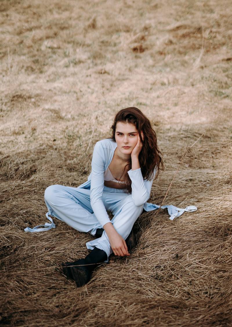 Langärmliges Wickeltop Aus Bio-Baumwolle in Hellblau von ModernFarmGirls