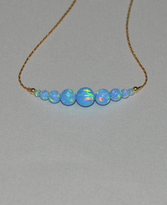 Blaue Opal Halskette, Schmuck, Kugel/Perlen-Halskette, Gold-Halskette, Einfache Elegante Winzige Horizontale Stabhalskette Blaue Opal Halskette, Schmuck, Kugel/Perlen-Halskette, Gold-Halskette, Einfache Elegante Winzige Horizontale Stabhalskette von ModernJewelBoutique