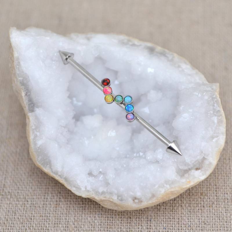Chirurgenstahl Industrial Piercing 14 Gauge - Barbell Opal Scaffold Ohrring 14G Schmuck Chirurgenstahl Industrial Piercing 14 Gauge - Barbell Opal Scaffold Ohrring 14G Schmuck von ModernJewelBoutique