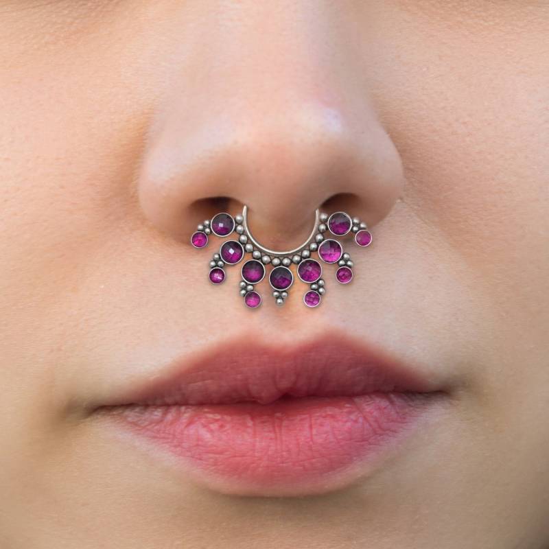 Chirurgenstahl Septum Ring - Daith Piercing Schmuck Clicker Mit Rubin Steinen Chirurgenstahl Septum Ring - Daith Piercing Schmuck Clicker Mit Rubin Steinen von ModernJewelBoutique