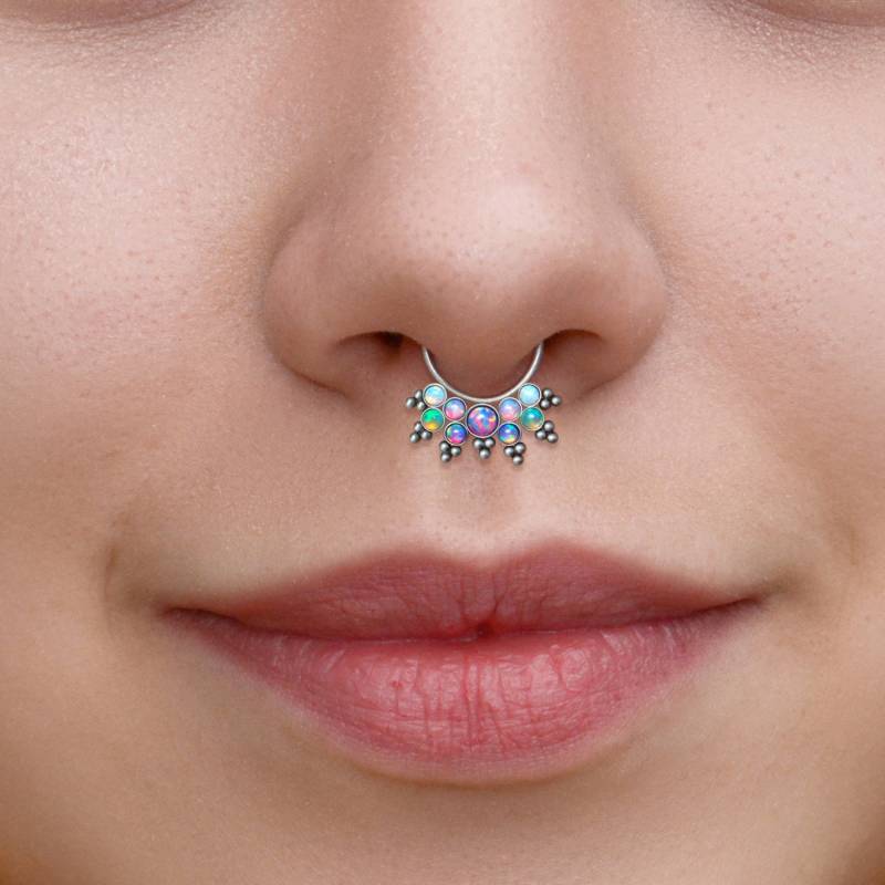 Chirurgenstahl Septum Schmuck - Piercing 16G Daith Hoop Mit Opal Steinen Ohrring Jewelry Clicker von ModernJewelBoutique