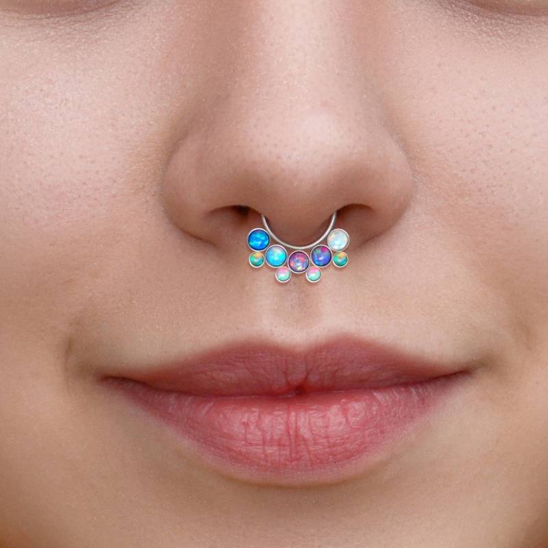Daith Ohrring - Chirurgenstahl Septum Piercing Schmuck Opal 16G Clicker von ModernJewelBoutique
