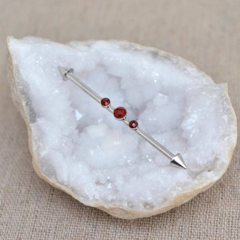 Granat Industrial Barbell - Gerüst Piercing Ohrring Industrieschmuck Chirurgenstahl 14 Gauge von ModernJewelBoutique