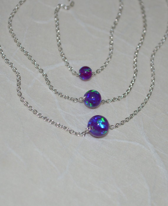 Lila Opal-Halskette, Opal-Schmuck, Opal-Kugel-/Perlen-Halskette, Opal-Silber-Halskette, Schlichte/Elegante Kleine Punkt-Halskette von ModernJewelBoutique