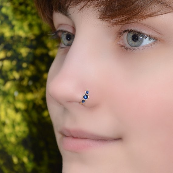 Nasenring - Gold-Nasenring Saphir-Helix-Ohrring Rook-Piercing-Schmuck Septum-Ring Tragus-Ring Knorpel-Piercing 18 G Nasenring - Gold-Nasenring Saphir-Helix-Ohrring Rook-Piercing-Schmuck Septum-Ring Tragus-Ring Knorpel-Piercing 18 G von ModernJewelBoutique