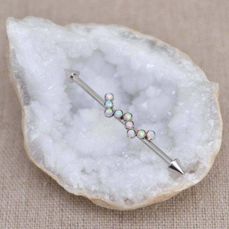Opal Industrial Barbell - Piercing Schmuck Chirurgenstahl Ohrring 14G Opal Industrial Barbell - Piercing Schmuck Chirurgenstahl Ohrring 14G von ModernJewelBoutique