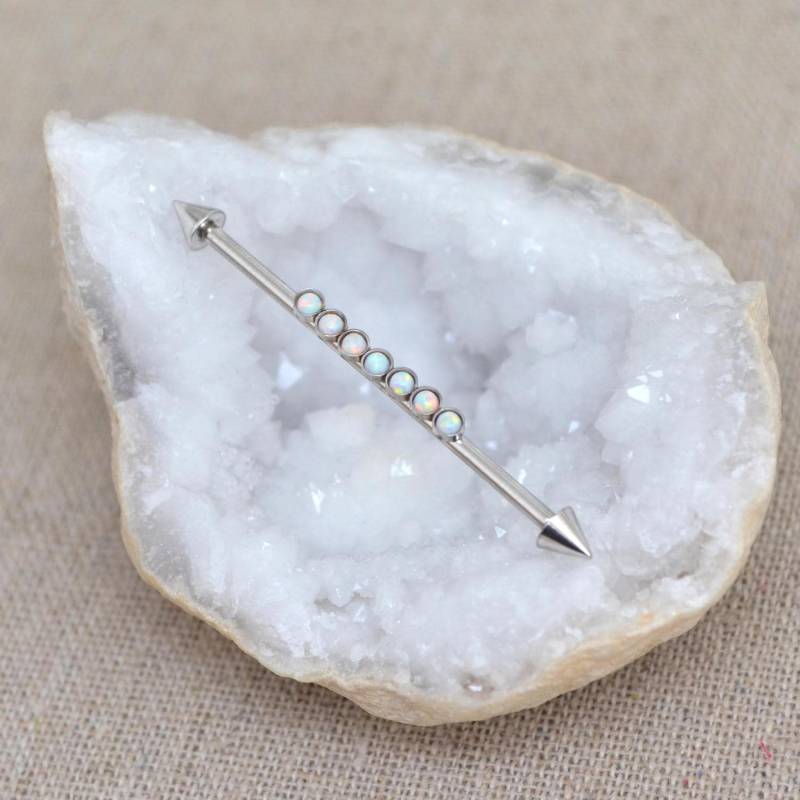 Opal Industrial Barbell - Piercing Schmuck Chirurgenstahl Ohrring 14G Opal Industrial Barbell - Piercing Schmuck Chirurgenstahl Ohrring 14G von ModernJewelBoutique