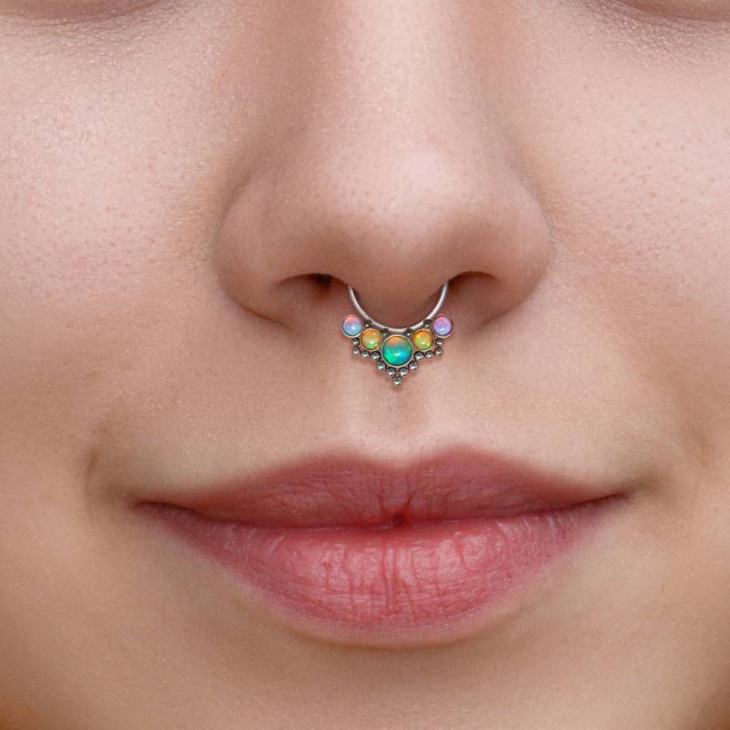 Septum Hoop - Opal Ring 16G Daith Jewelry Chirurgenstahl Piercing Schmuck Clicker von ModernJewelBoutique