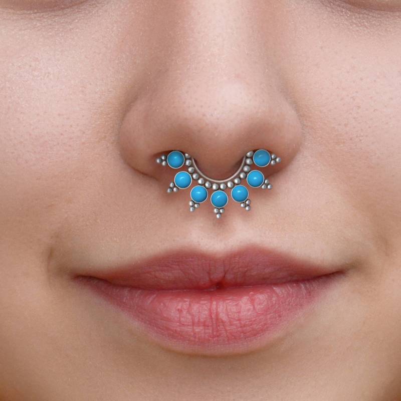Septum Hoop - Türkiser Ring 16G Daith Schmuck Chirurgenstahl Piercing Clicker von ModernJewelBoutique