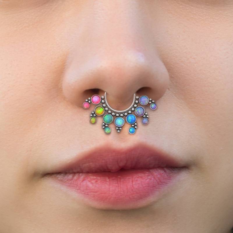 Septum Ohrring - Chirurgenstahl Piercing Schmuck Opal Hoop 16G Clicker Septum Ohrring - Chirurgenstahl Piercing Schmuck Opal Hoop 16G Clicker von ModernJewelBoutique