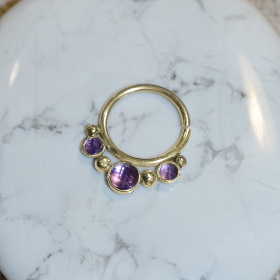 Septum-Ring Amethyst - Gold-Septum-Schmuck Nasenring-Reifen Knorpel-Ohrring Brustwarzenpiercing Helix-Ring Tragus-Ohrring 16 G Septum-Ring Amethyst - Gold-Septum-Schmuck Nasenring-Reifen Knorpel-Ohrring Brustwarzenpiercing Helix-Ring Tragus-Ohrring 16 G von ModernJewelBoutique