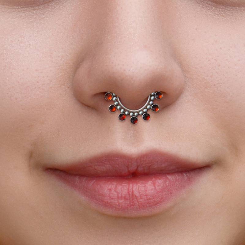 Septum-Schmuck Aus Chirurgenstahl - Septum-Piercing 16 G Daith-Reif Mit Granatsteinen Septum-Ohrring Daith-Schmuck-Clicker Septum-Schmuck Aus Chirurgenstahl - Septum-Piercing 16 G Daith-Reif Mit Granatsteinen Septum-Ohrring Daith-Schmuck-Clicker von ModernJewelBoutique