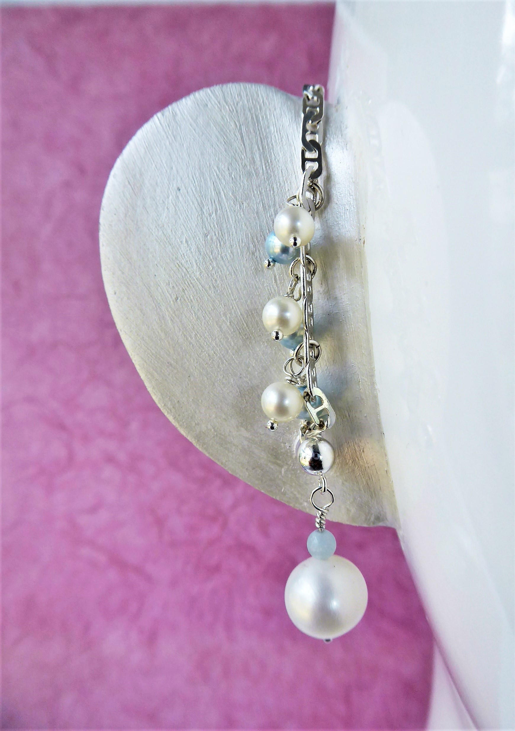sterling Silber, Echter Aquamarin Edelstein, Perle Mati | Earchain Und Ohrringe. Sekundäre Perlenohrring Set Mit Passender Halskette sterling Silber, Echter Aquamarin Edelstein, Perle Mati | Earchain Und Ohrringe. Sekundäre Perlenohrring Set Mit Passender Halskette von ModernMati