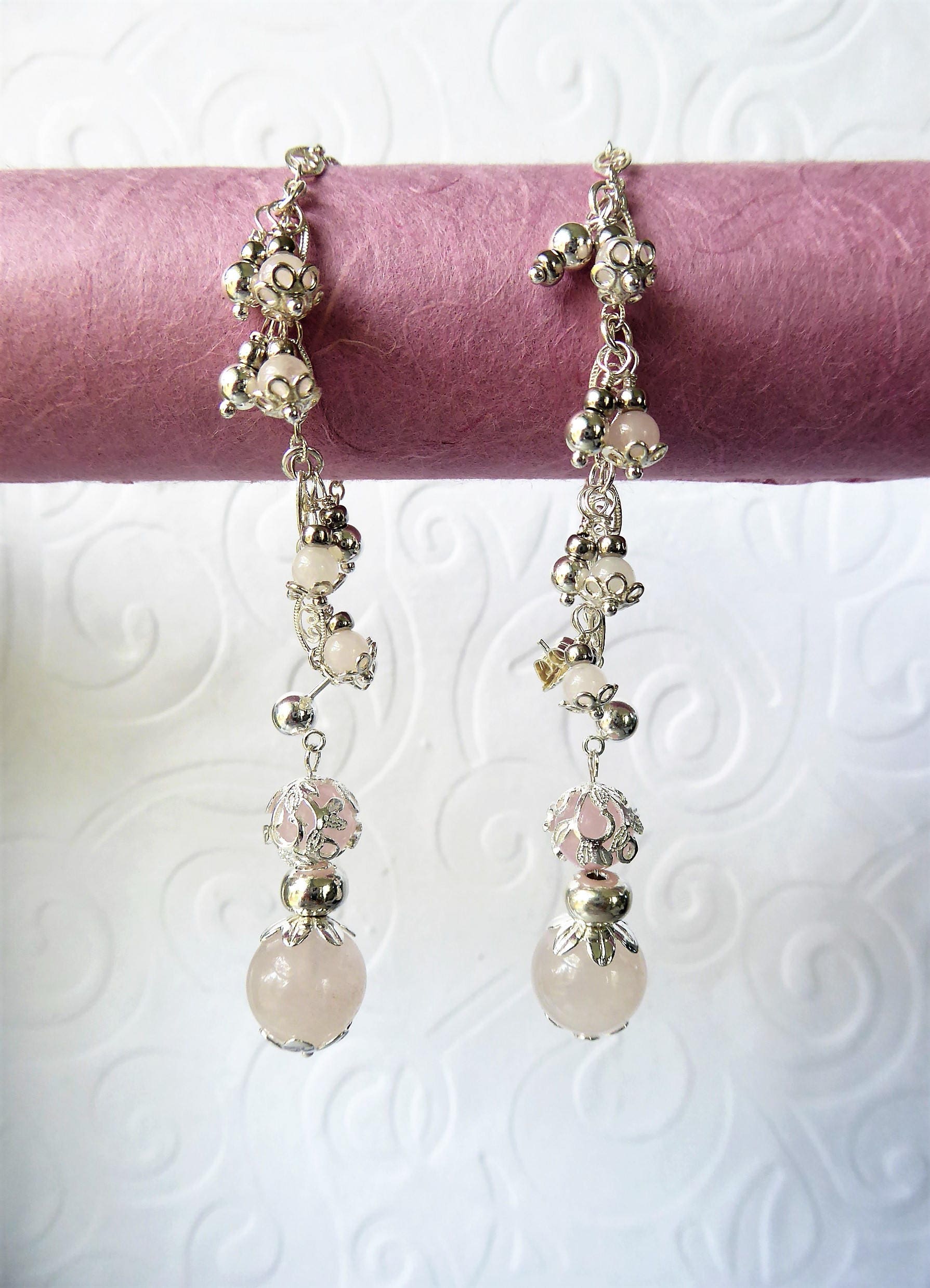 sterlingsilber Mega Mati | Earchain Mit Vielen Perlen Und Ohrring-Set Echtem Rosenquarz Edelsteine Passenden Halskette sterlingsilber Mega Mati | Earchain Mit Vielen Perlen Und Ohrring-Set Echtem Rosenquarz Edelsteine Passenden Halskette von ModernMati